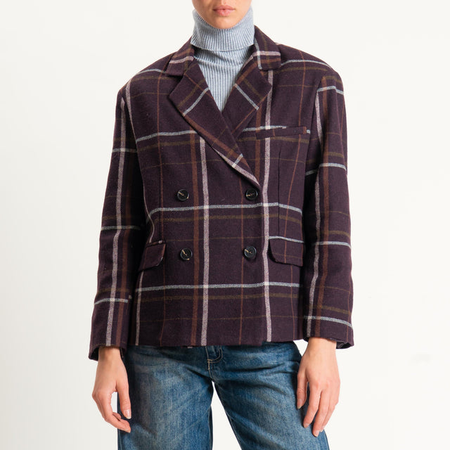 Tensione in-Giacca check misto lana con balaclava - bordeaux/cuoio/latte/beige