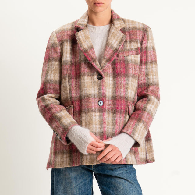 Tensione in-Giacca check misto alpaca - fucsia/militare/beige
