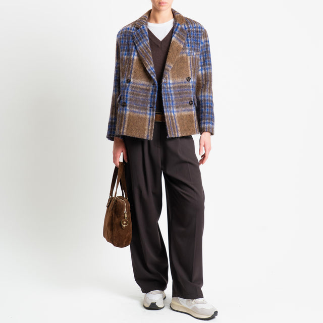 Tensione in-Giacca check doppiopetto misto alpaca - royal/moro