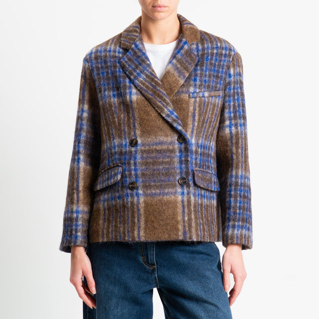 Tensione in-Giacca check doppiopetto misto alpaca - royal/moro