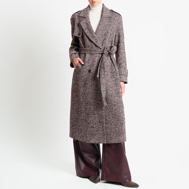 Tensione in-Cappotto misto lana con cintura - bordeaux/latte