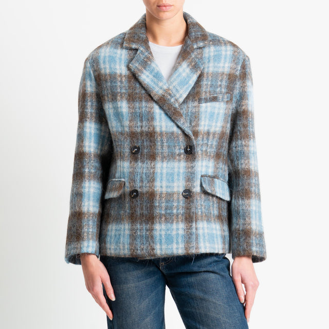 Tensione in-Giacca check doppiopetto misto alpaca - celeste/moro