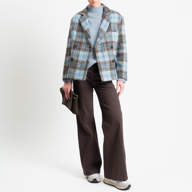 Tensione in-Giacca check doppiopetto misto alpaca - celeste/moro