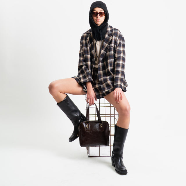 Tensione in-Giacca check misto lana con balaclava - blu/moro/beige/nero