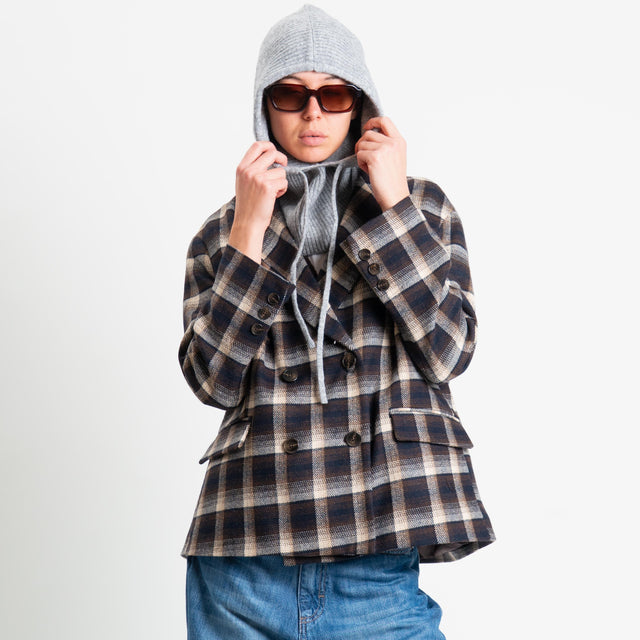 Tensione in-Giacca check misto lana con balaclava - blu/moro/beige/grigio