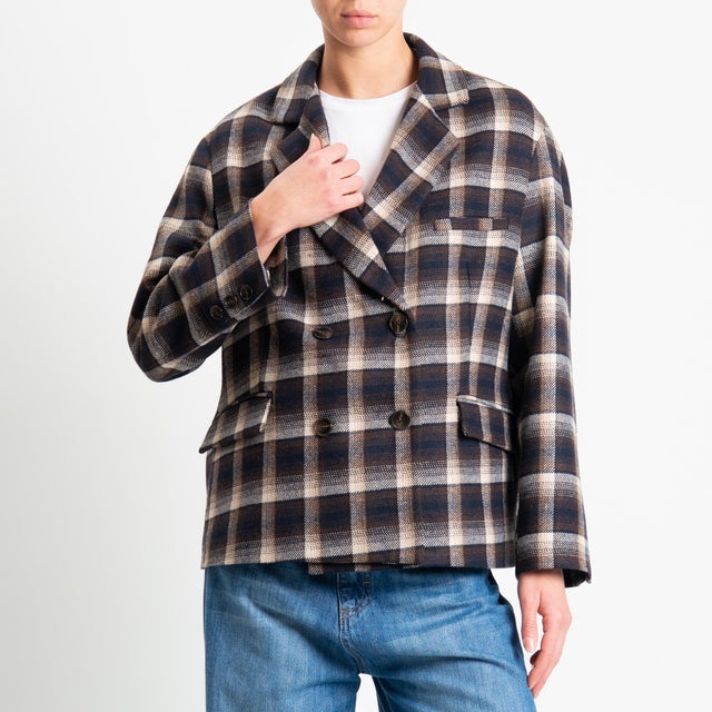 Tensione in-Giacca check misto lana con balaclava - blu/moro/beige/grigio