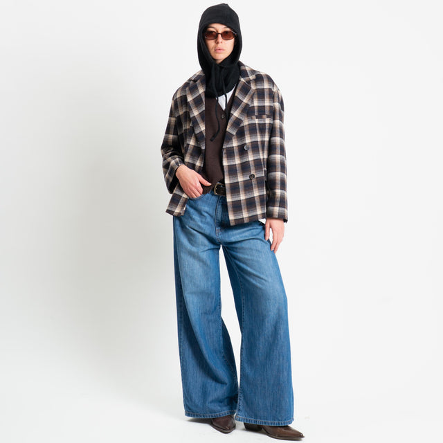 Tensione in-Giacca check misto lana con balaclava - blu/moro/beige/nero