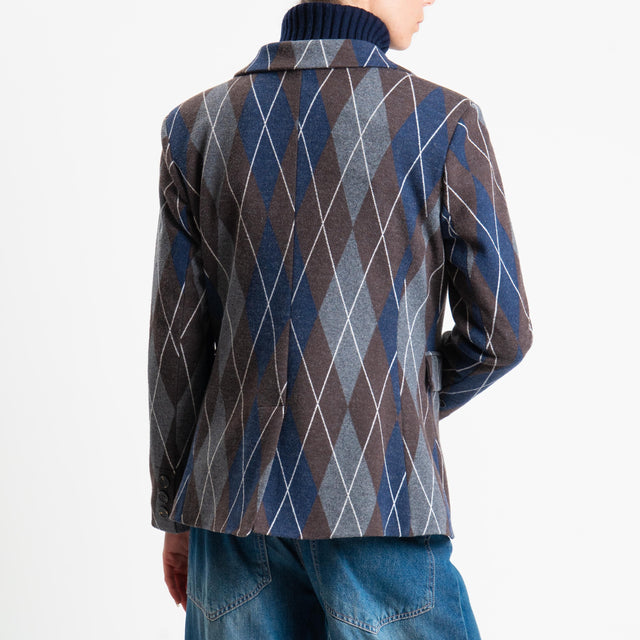 Tensione in-Giacca rombi un bottone - moro/grigio/blu