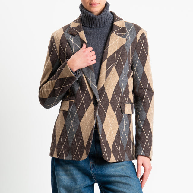 Tensione in-Giacca rombi un bottone - moro/grigio/beige