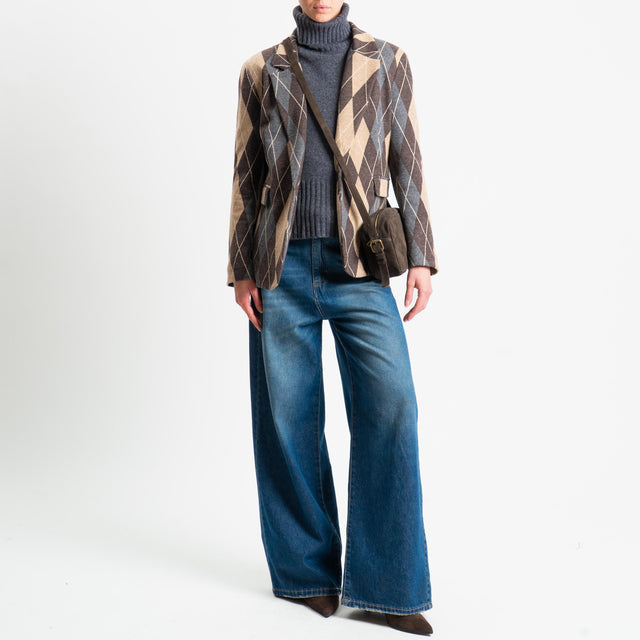 Tensione in-Giacca rombi un bottone - moro/grigio/beige