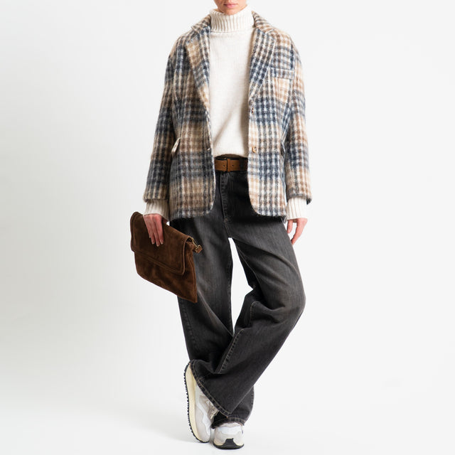 Tensione in-Giacca quadri misto alpaca - panna/beige/nero