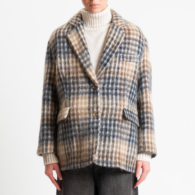 Tensione in-Giacca quadri misto alpaca - panna/beige/nero