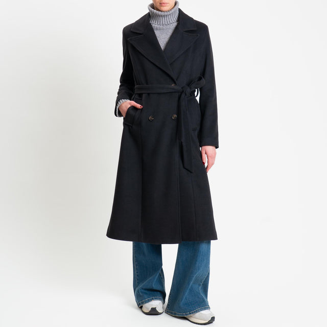 Tensione in-Cappotto doppiopetto spacco dietro - nero