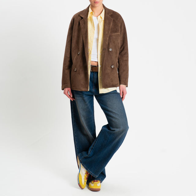 Tensione in-Giacca over doppiopetto effetto suede - moro