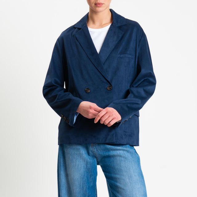 Tensione in-Giacca doppiopetto effetto suede - blu