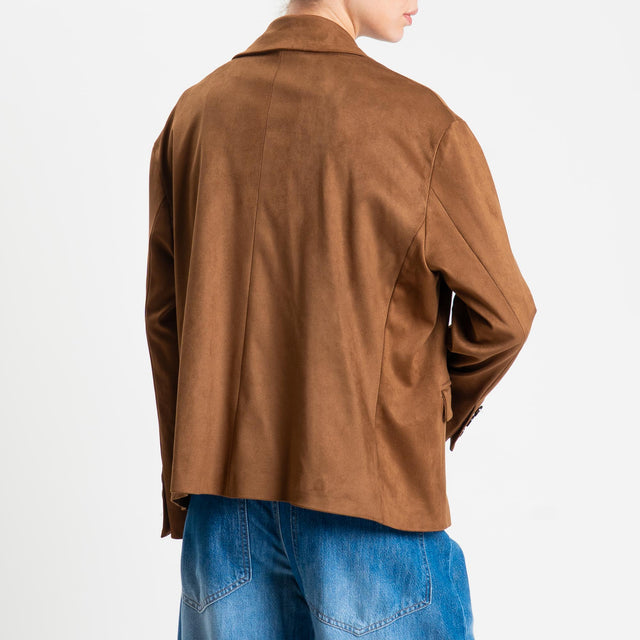 Tensione in-Giacca doppiopetto effetto suede - cognac