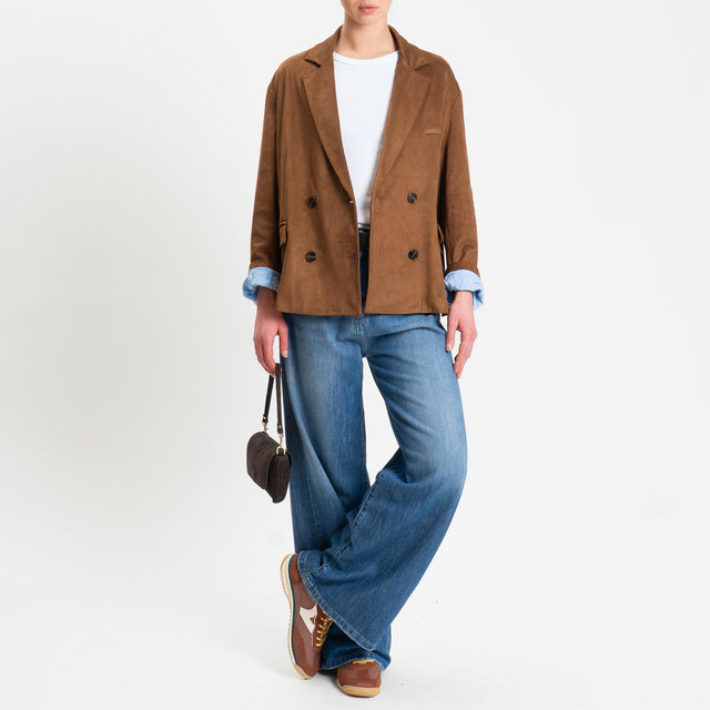 Tensione in-Giacca doppiopetto effetto suede - cognac