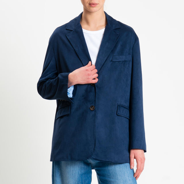Tensione in-Giacca oversize effetto suede - blu