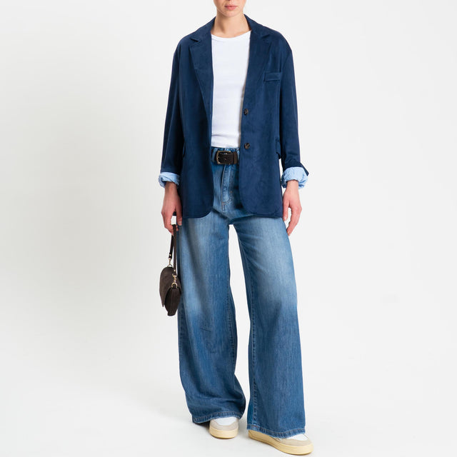 Tensione in-Giacca oversize effetto suede - blu