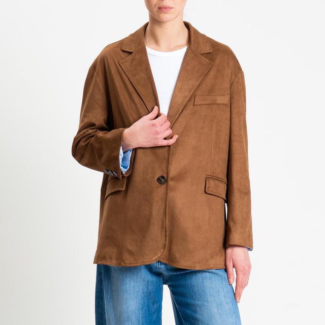 Tensione in-Giacca oversize effetto suede - cognac