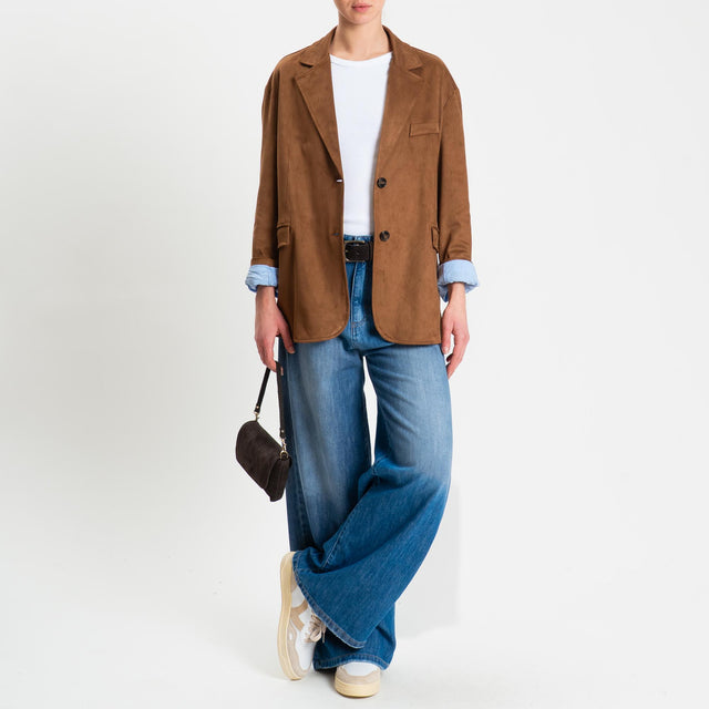 Tensione in-Giacca oversize effetto suede - cognac