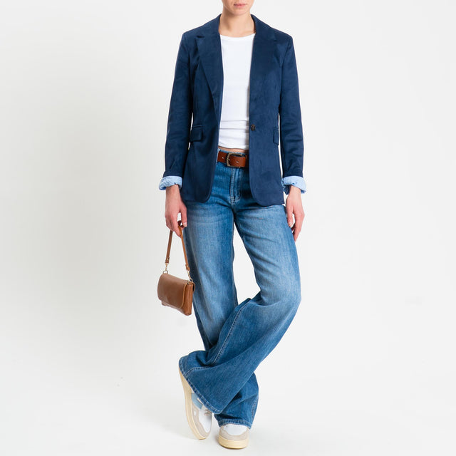 Tensione in-Giacca spacco dietro effetto suede - blu