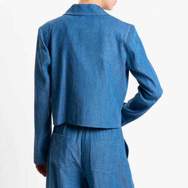 Tensione in-Giacca crop doppiopetto chambray - light denim
