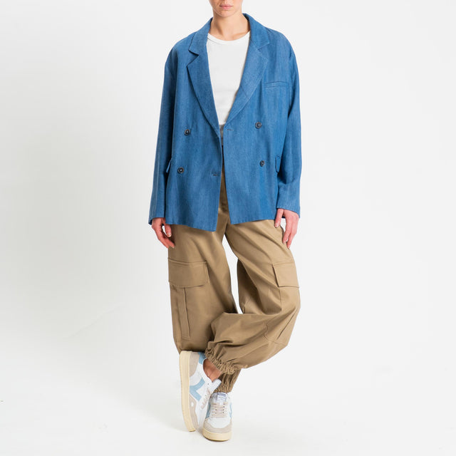 Tensione in-Giacca chambray doppiopetto - light denim