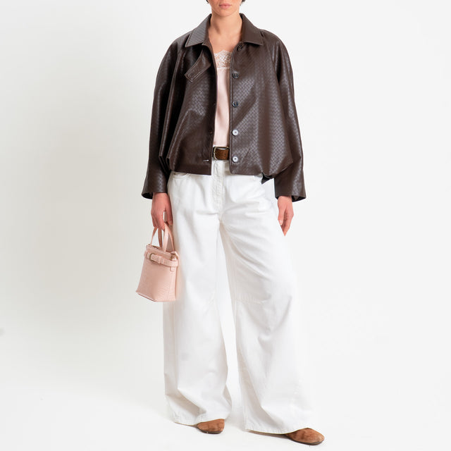 Tensione in-Bomber similpelle texture intrecciato - choco