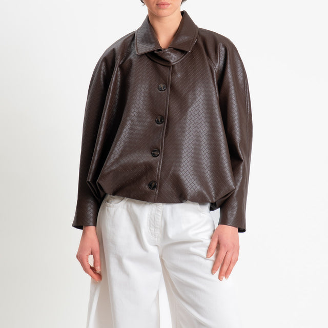 Tensione in-Bomber similpelle texture intrecciato - choco