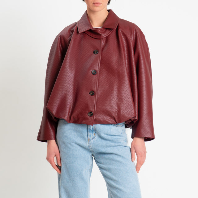 Tensione in-Bomber similpelle texture intrecciato - rosso