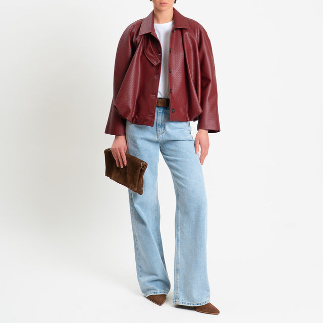 Tensione in-Bomber similpelle texture intrecciato - rosso