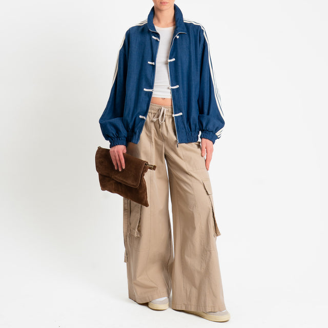 Tensione in-Bomber mandarin chambray bande laterali - blu