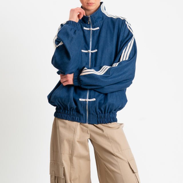 Tensione in-Bomber mandarin chambray bande laterali - blu