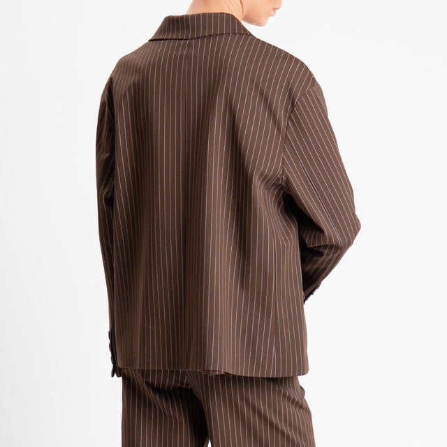 Tensione in-Giacca gessata doppiopetto - moro