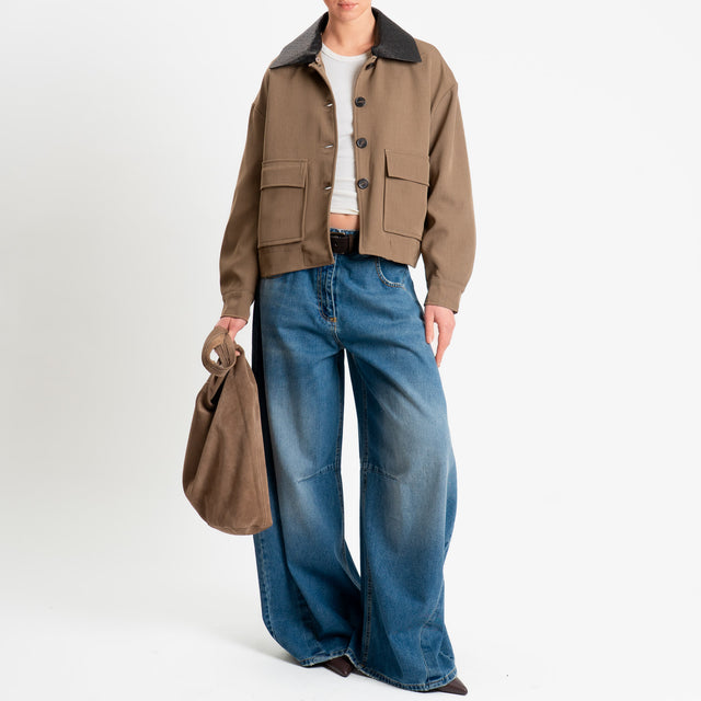 Tensione in-Giacca tessuto fluido collo removibile in similpelle - tabacco/moro