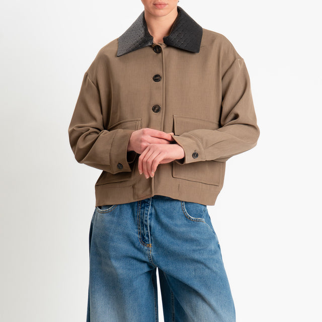 Tensione in-Giacca tessuto fluido collo removibile in similpelle - tabacco/moro