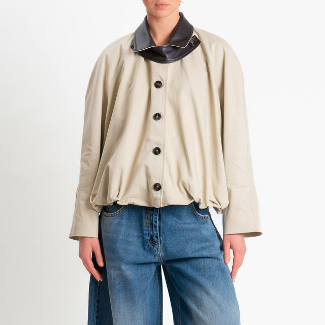 Tensione in-Bomber doppio tessuto collo similpelle - avena