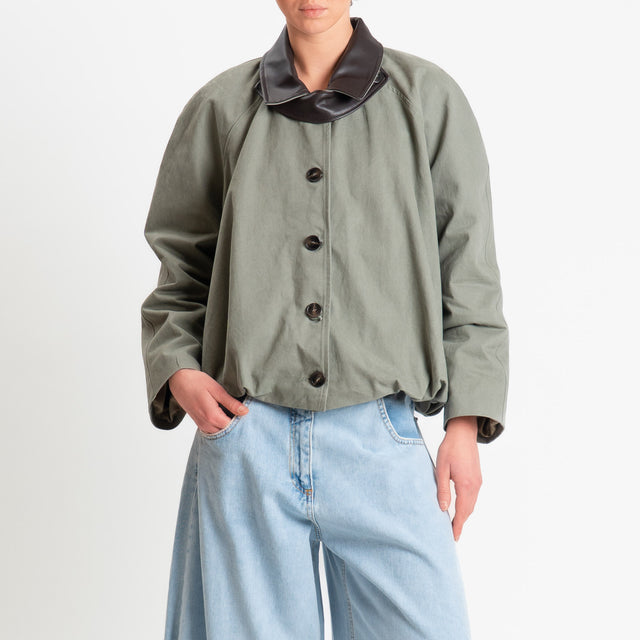 Tensione in-Bomber doppio tessuto collo similpelle - salvia