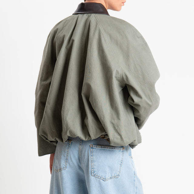 Tensione in-Bomber doppio tessuto collo similpelle - salvia