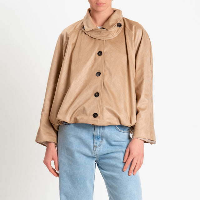 Tensione in-Bomber effetto suede texture intrecciata - beige