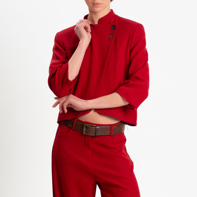 Tensione in-Giacca tessuto fluido chiusura asimmetrica - rosso