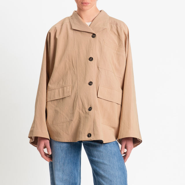 Tensione in-Giacca camicia manica pipistrello - cammello