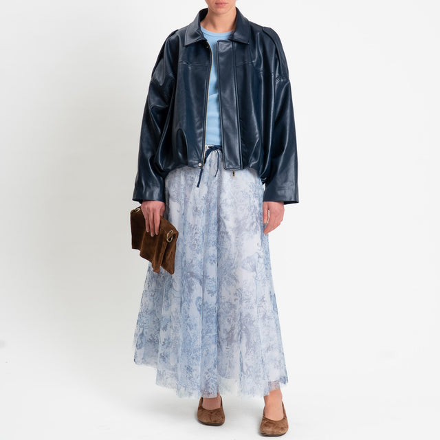 Tensione in-Bomber similpelle texture intrecciata - blu