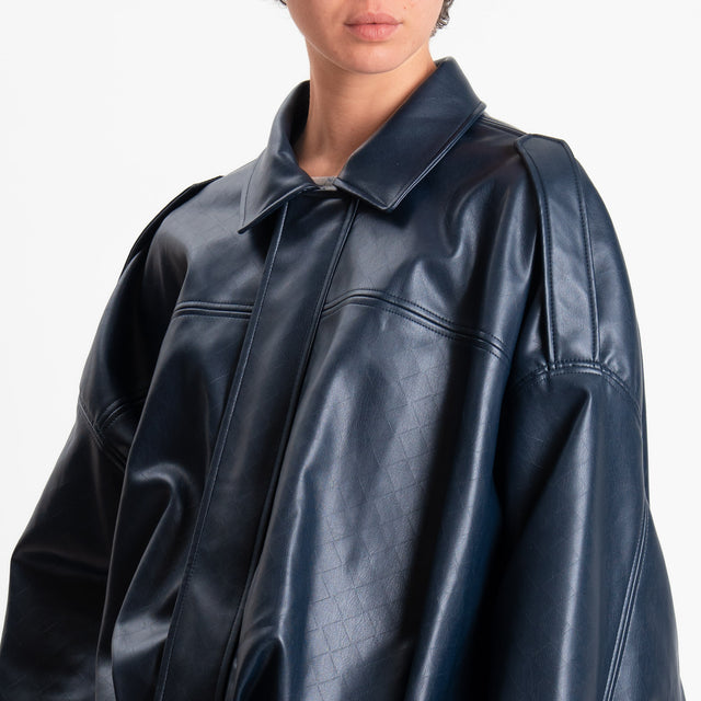 Tensione in-Bomber similpelle texture intrecciata - blu