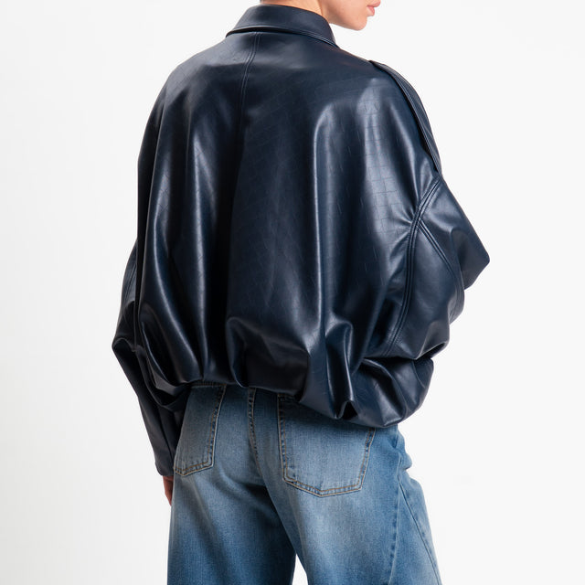 Tensione in-Bomber similpelle texture intrecciata - blu
