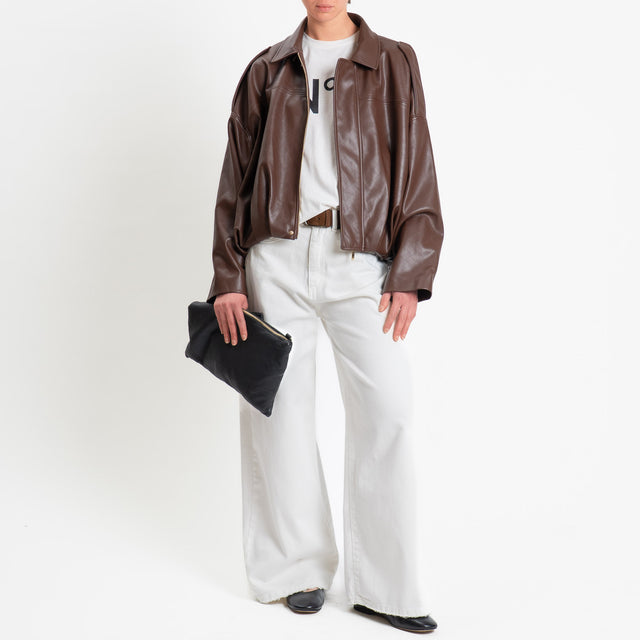 Tensione in-Bomber similpelle texture intrecciata - moro