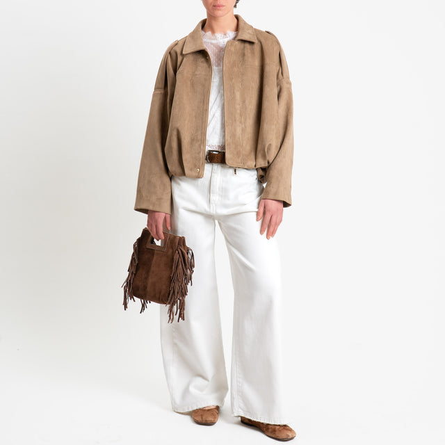 Tensione in-Bomber effetto suede manica ampia - beige