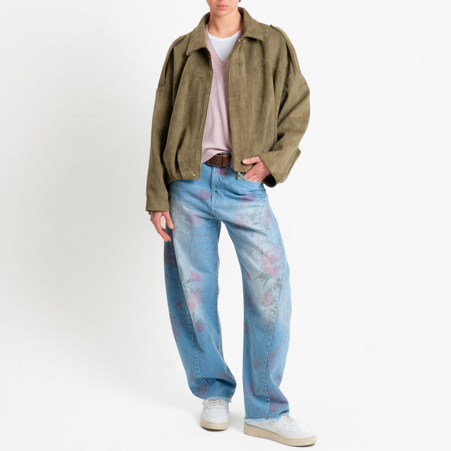 Tensione in-Bomber effetto suede manica ampia - militare