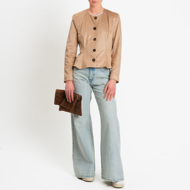 Tensione in-Giacca effetto suede texture intrecciata - beige